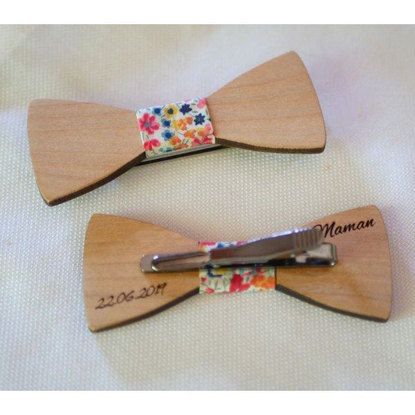 Holzspange Pap-Knoten mit Liberty-Band und Holz anpassbar