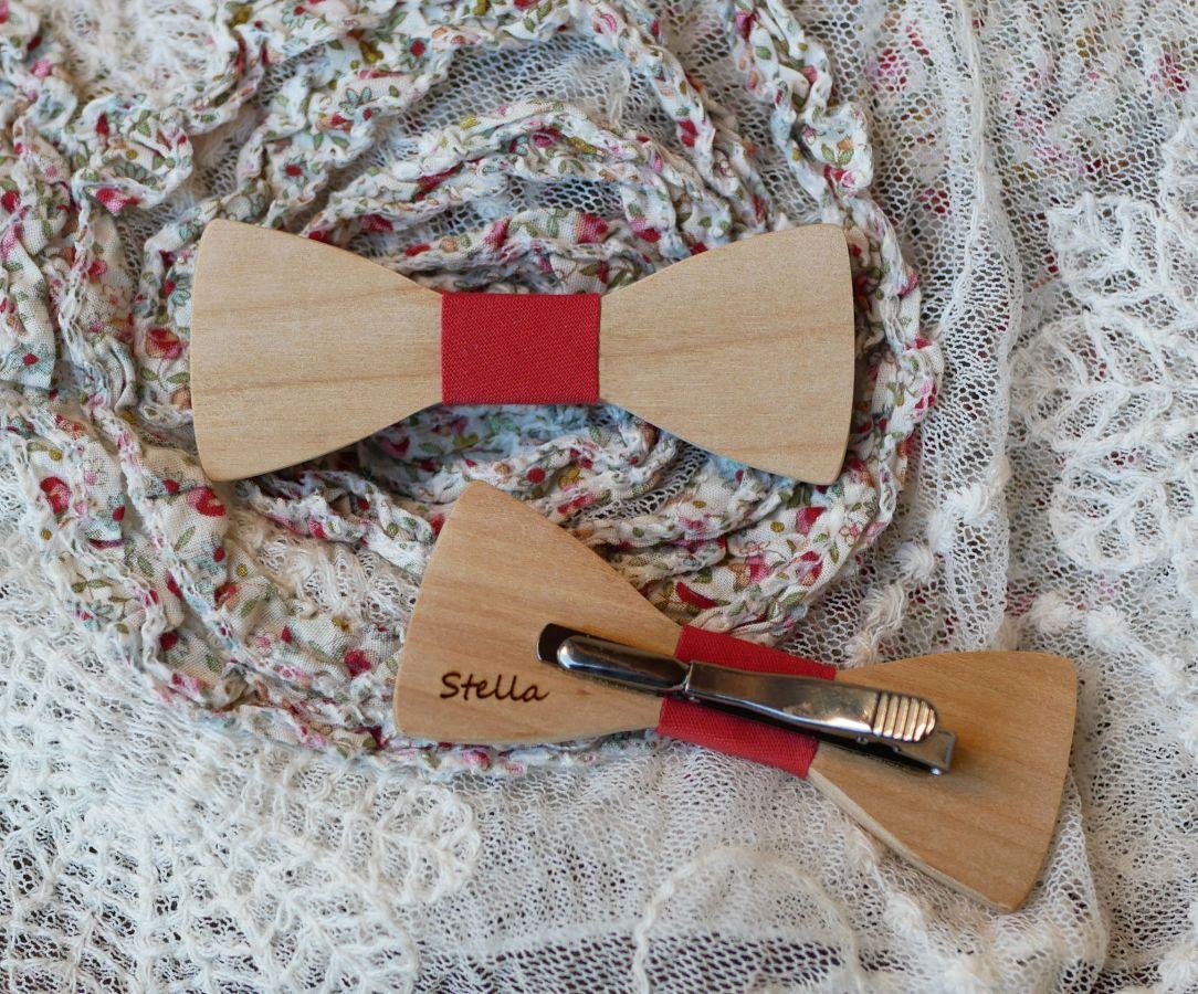 Holzspange Pap-Knoten mit Liberty-Band und Holz anpassbar