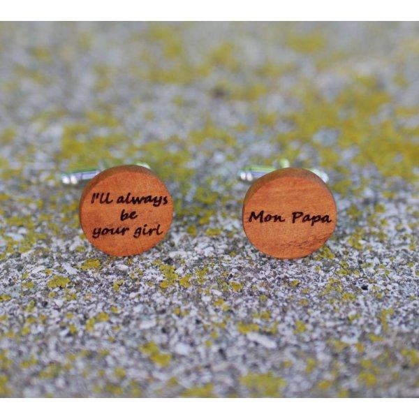 Manschettenkn&ouml;pfe aus Kirschbaumholz rund zum Gravieren 18mm