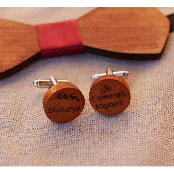 Manschettenkn&ouml;pfe aus Kirschbaumholz rund zum Gravieren 18mm