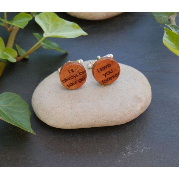 Manschettenkn&ouml;pfe aus Kirschbaumholz rund zum Gravieren 18mm