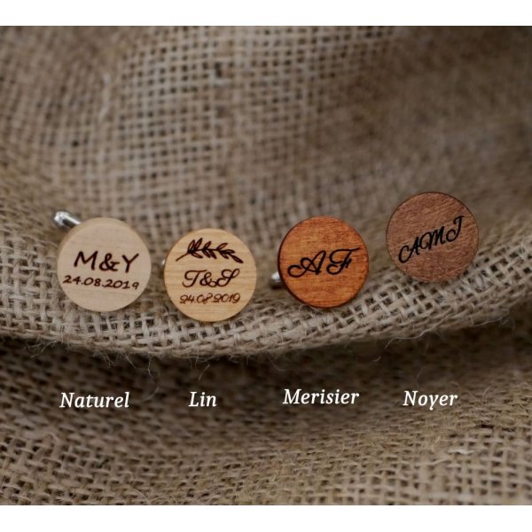 Manschettenkn&ouml;pfe aus Holz rund zu personalisieren 18mm