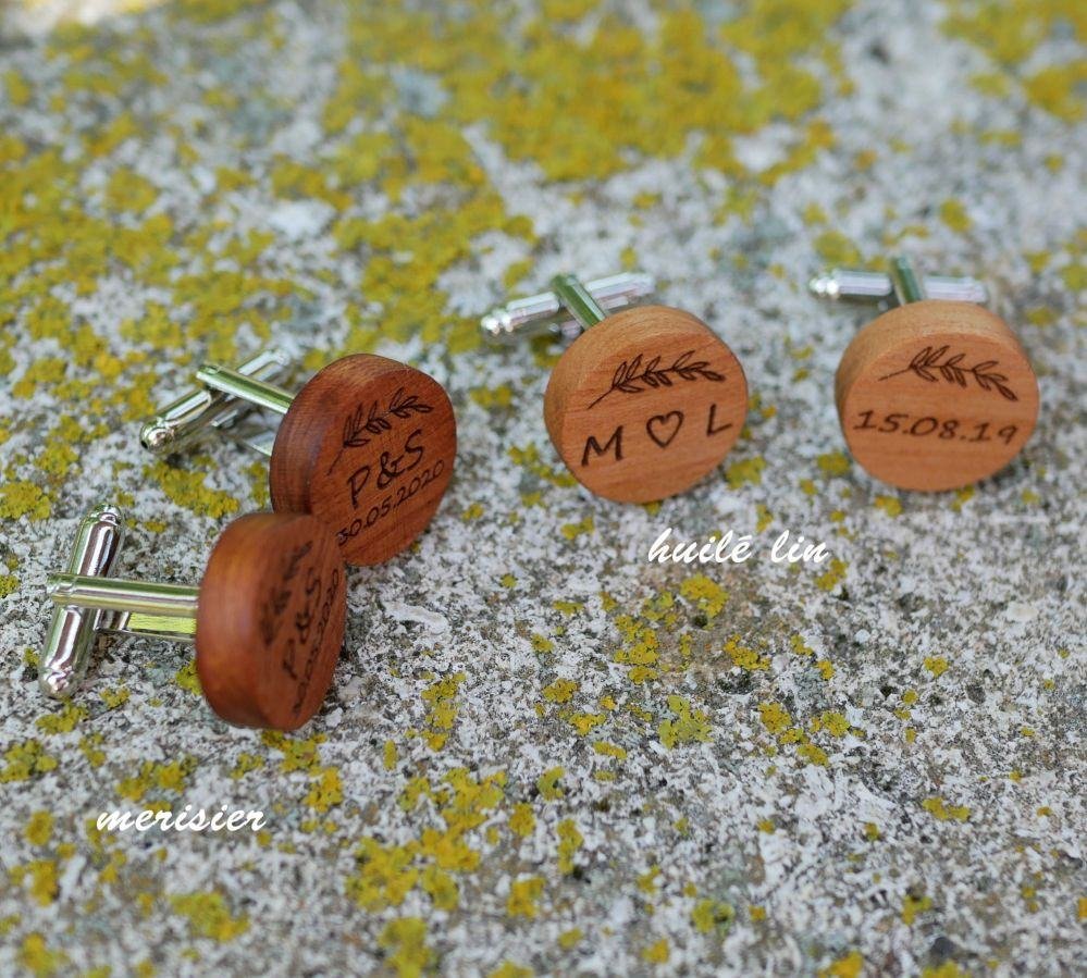 Manschettenknöpfe aus Holz rund zu personalisieren 18mm