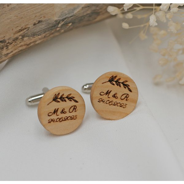 Manschettenkn&ouml;pfe aus Holz rund zu personalisieren 18mm