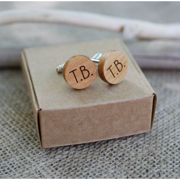 Manschettenkn&ouml;pfe aus Holz rund zu personalisieren 18mm