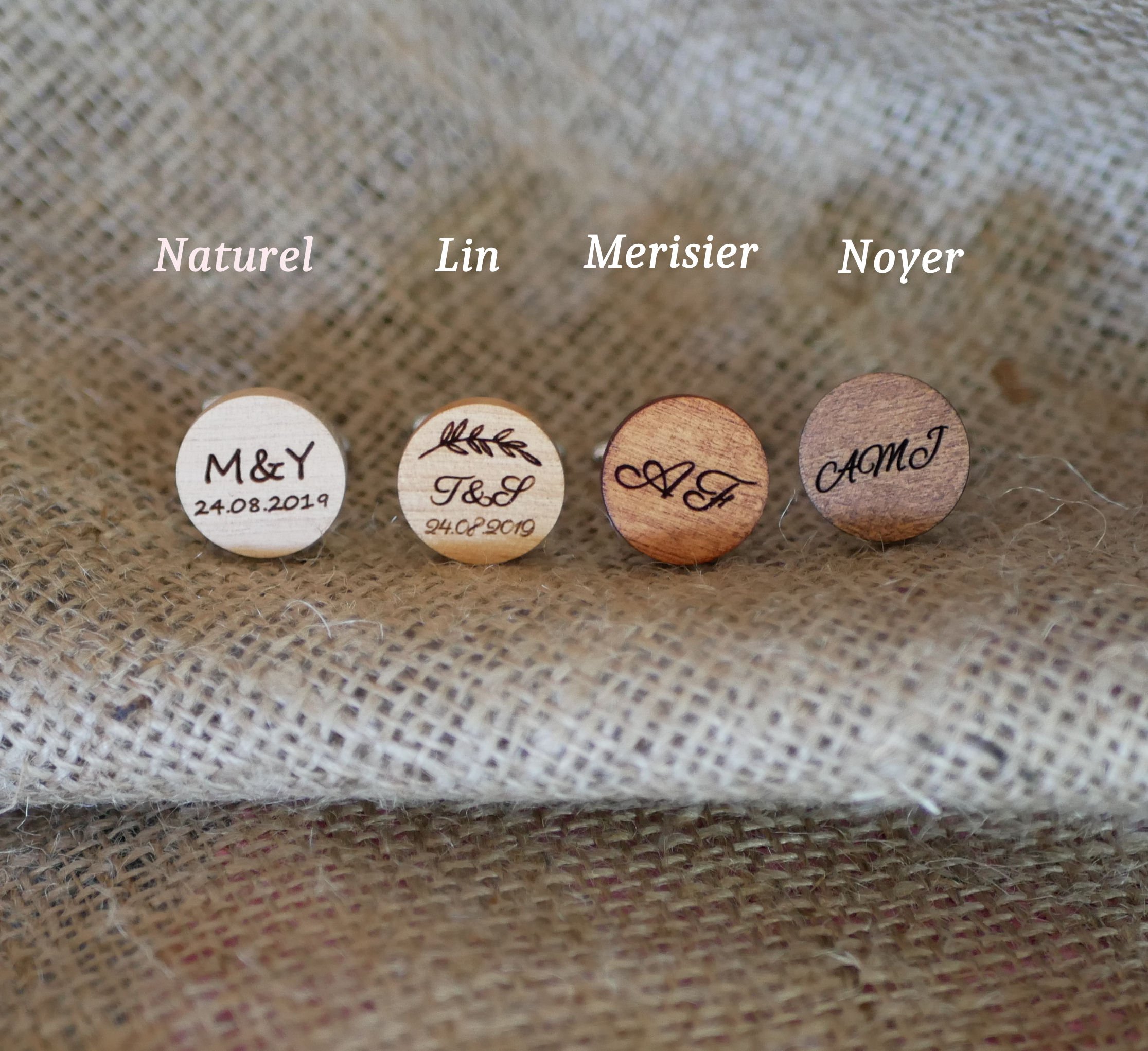 Manschettenkn&ouml;pfe aus Holz mit eingefasstem Altbronze 16 mm anpassbar