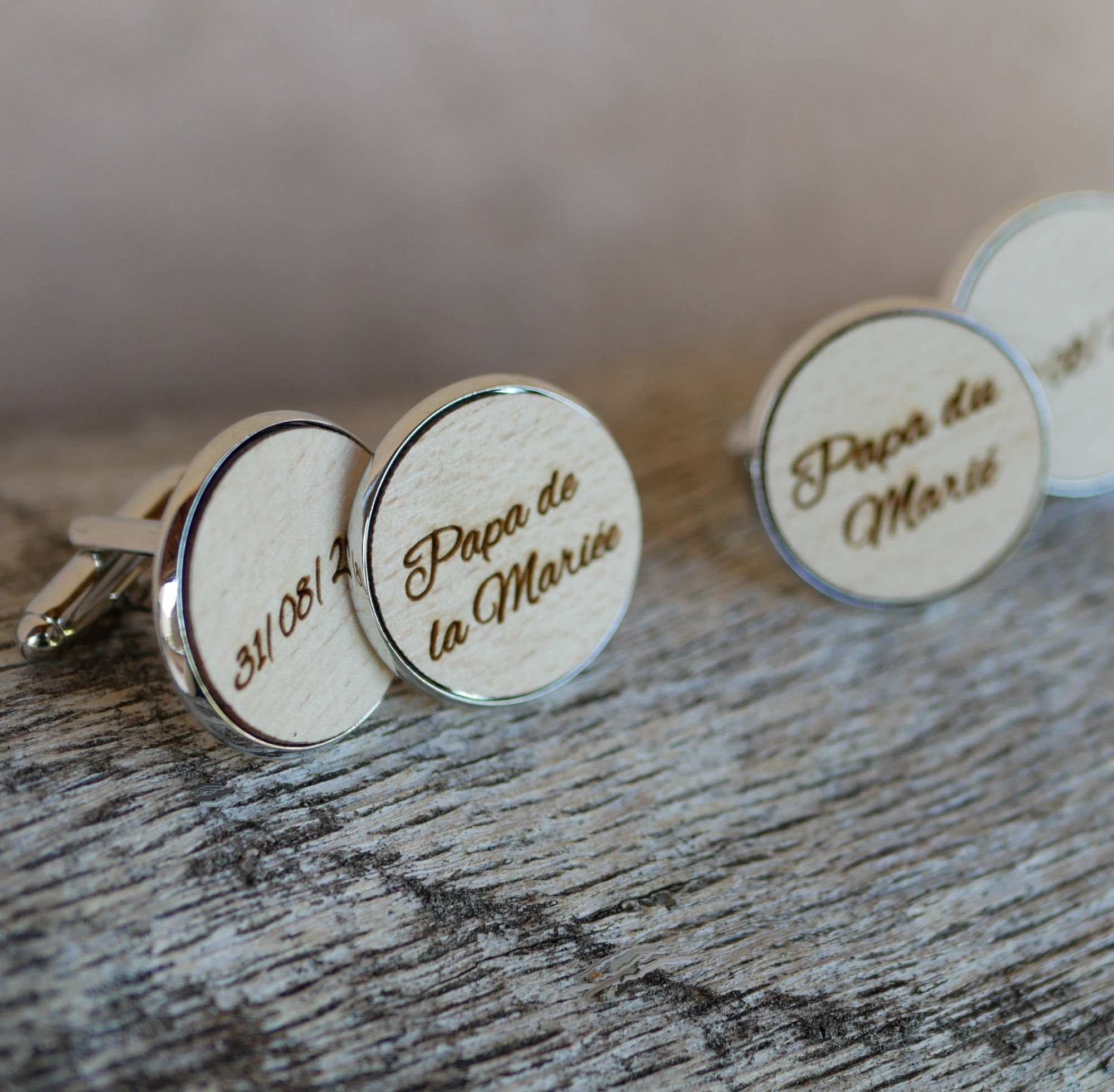 Cabochon Manschettenkn&ouml;pfe aus feinem Holz 20mm anpassbar