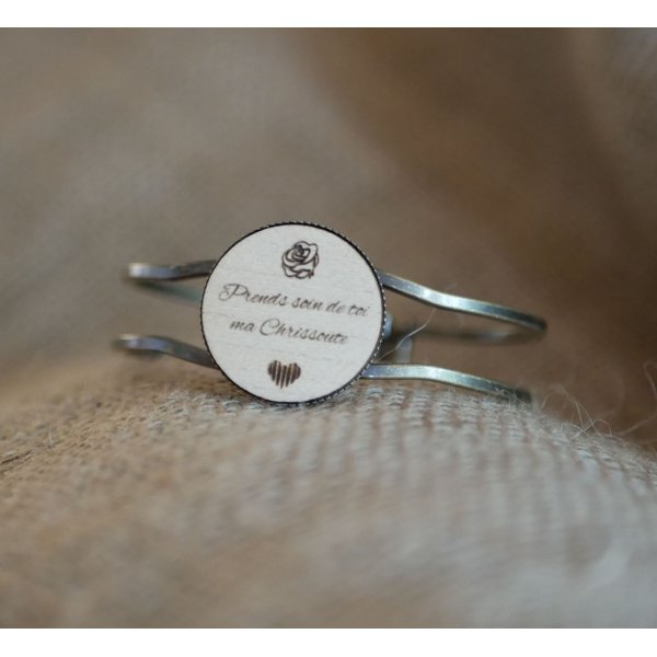 Armband aus Messing und Holz mit anpassbarem Cabochon 