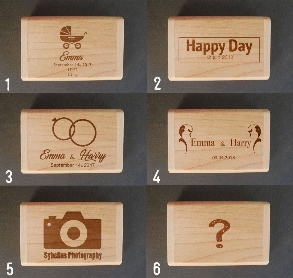 Usb-Stick Herz 32 GB in personalisierter Box aus dunklem Holz