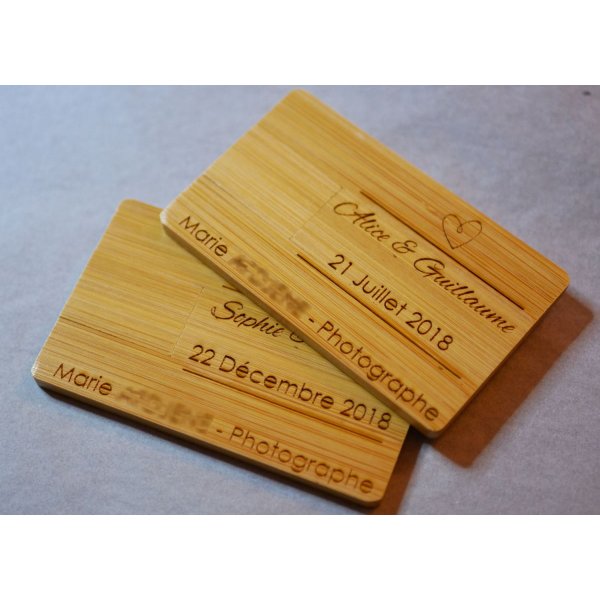 USB-Stick 32 GB Karte Bambus Holz verkohlt zu personalisieren durch Gravur
