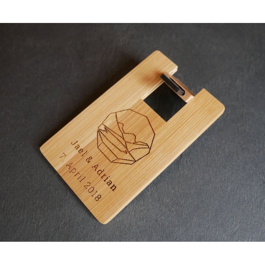 USB-Stick 32 GB Karte Bambus Holz verkohlt zu personalisieren durch Gravur