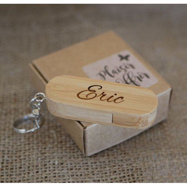 USB-Stick aus Bambusholz 32 GB als Schl&uuml;sselanh&auml;nger zum Gravieren und Personalisieren