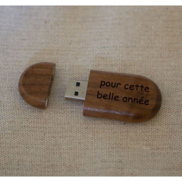 Ovaler USB-Stick zum Selbstgestalten durch Gravur, Holz nach Wahl