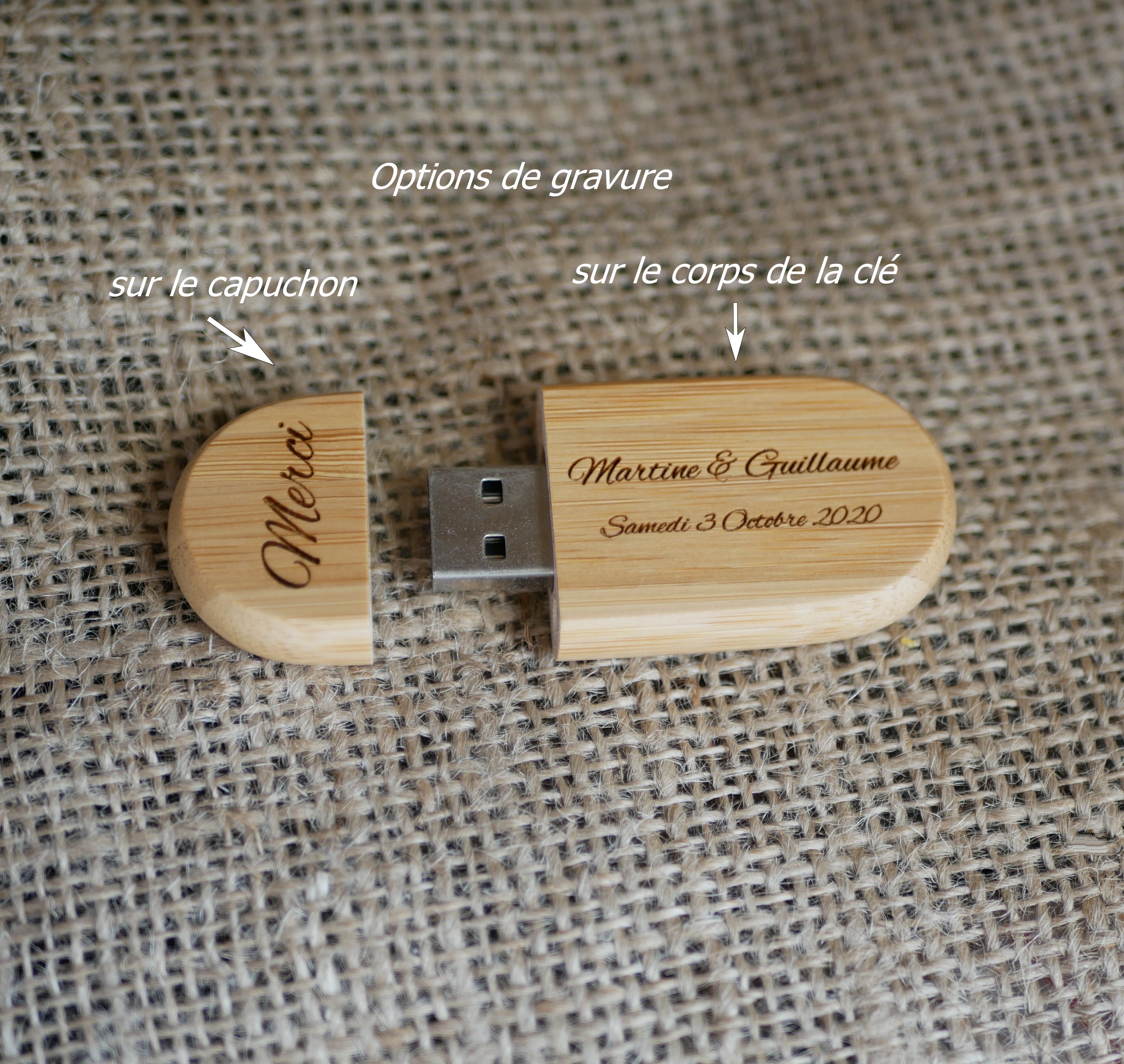 Ovaler USB-Stick zum Selbstgestalten durch Gravur, Holz nach Wahl