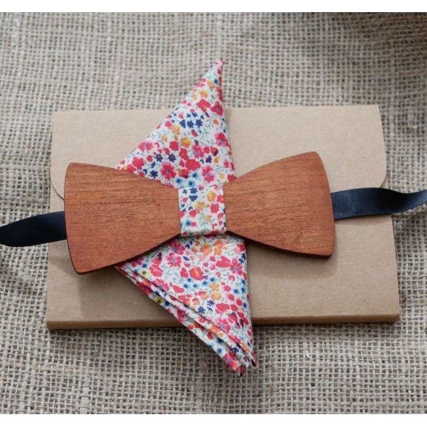 Set Schleife aus Holz T&auml;schchen Brosche Schmetterling Liberty