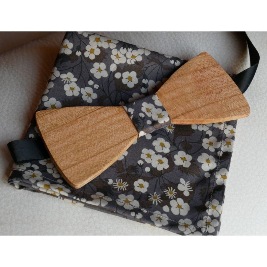 Set Schmetterlingsknoten aus Holz Pochette Liberty Grau L8 Männergeschenk