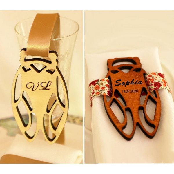 5 h&ouml;lzerne Platzkarten "Cigales" mit Namen personalisieren