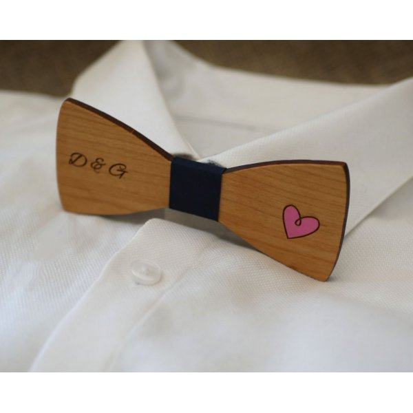 Schmetterlingsknoten Holz Herz graviert gemalt zu personalisieren Made in France