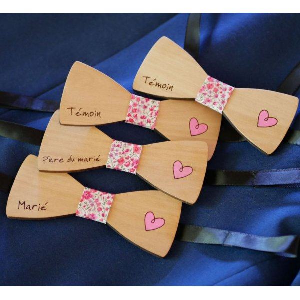 Schmetterlingsknoten Holz Herz graviert gemalt zu personalisieren Made in France