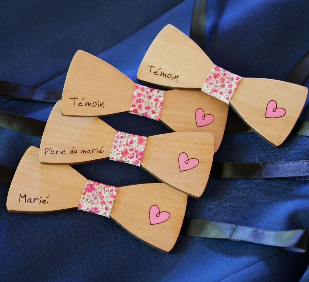 Schmetterlingsknoten Holz Herz graviert gemalt zu personalisieren Made in France