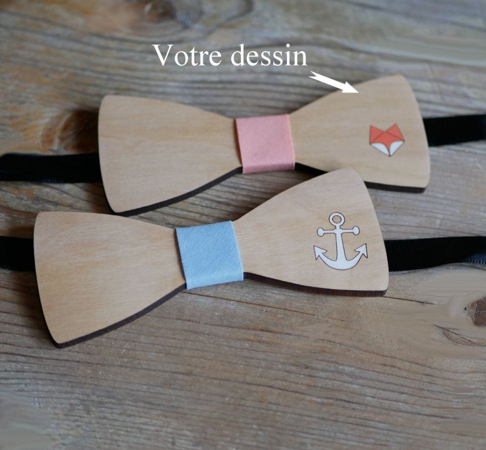 Schmetterlingsknoten Holz Design anpassbar graviert und bemalt Made in France