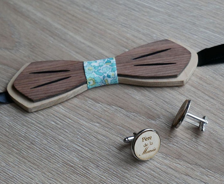 Noeud papillon en bois Palissandre et Merisier naturels &agrave; personnaliser