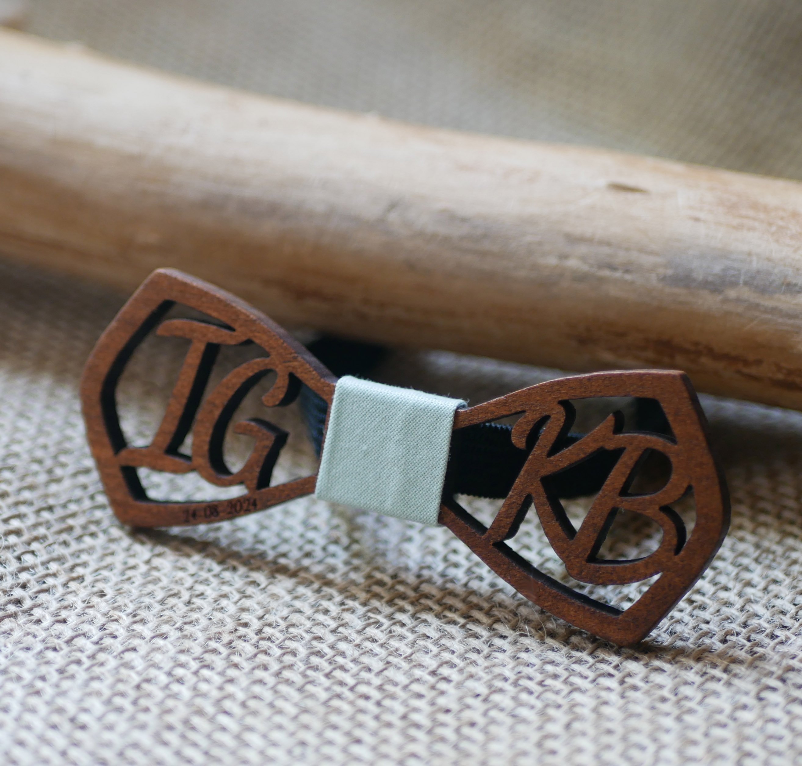 Fliege aus Holz Le Rabl&eacute; Doppelte personalisierte Initialen