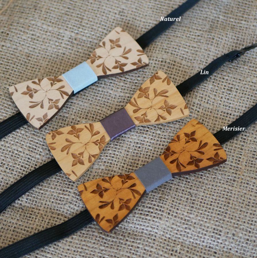 Bowtie Kind aus Holz graviert Blumen zu personalisieren passend zu den Männern Modell