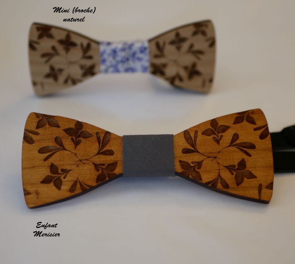 Bowtie Kind aus Holz graviert Blumen zu personalisieren passend zu den Männern Modell