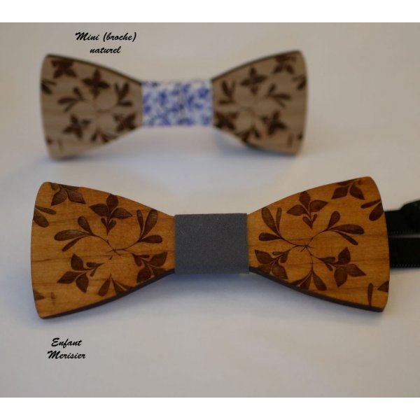 Bowtie Kind aus Holz graviert Blumen zu personalisieren passend zu den M&auml;nnern Modell