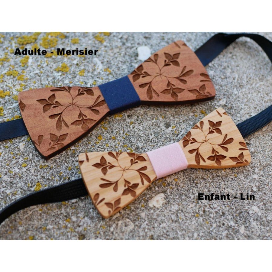 Bowtie Kind aus Holz graviert Blumen zu personalisieren passend zu den Männern Modell