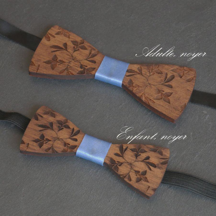 Bowtie Kind aus Holz graviert Blumen zu personalisieren passend zu den Männern Modell