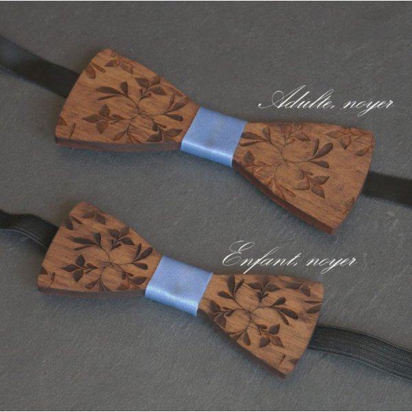 Bowtie Kind aus Holz graviert Blumen zu personalisieren passend zu den M&auml;nnern Modell