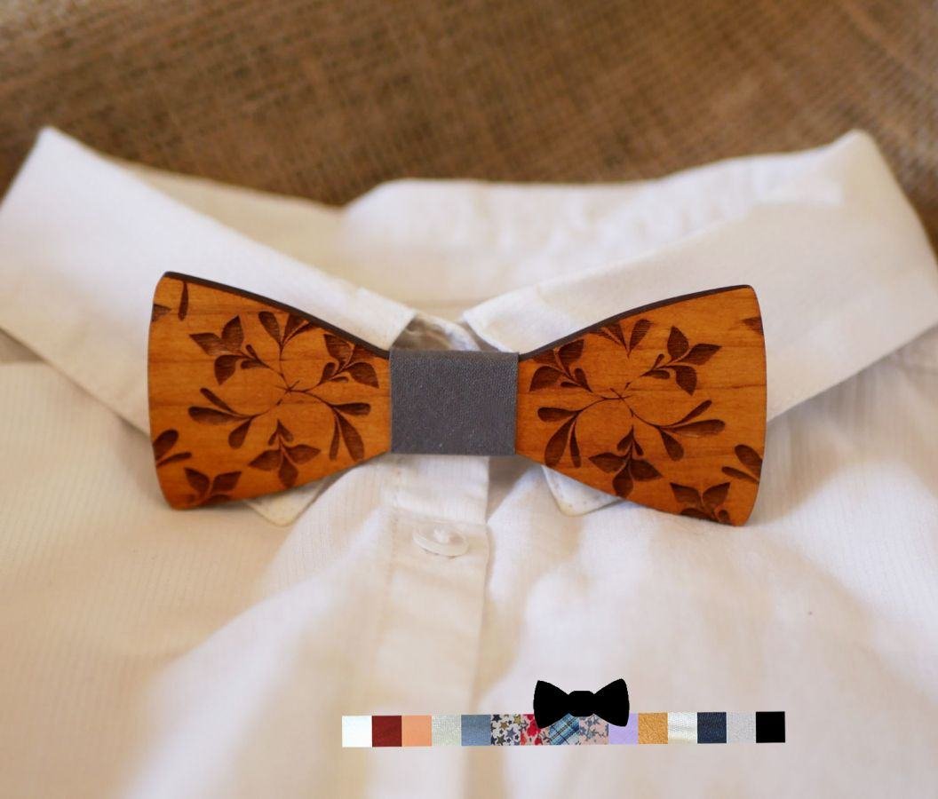 Bowtie Kind aus Holz graviert Blumen zu personalisieren passend zu den Männern Modell