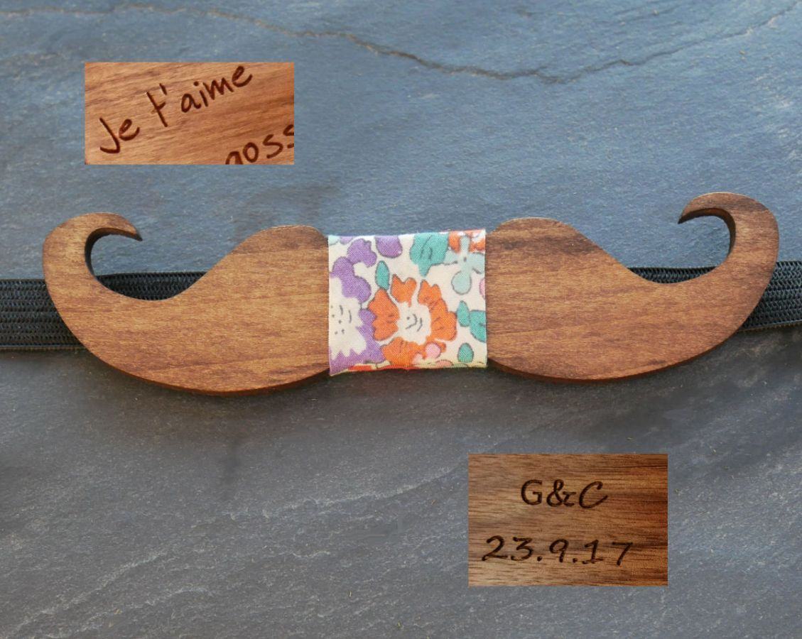 Schmetterlingsknoten Moustache aus gefärbtem Holz zu personalisieren Made in France