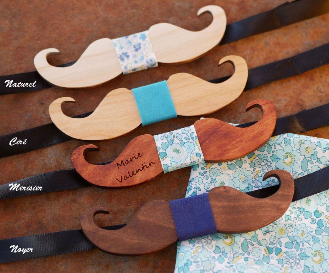 Schmetterlingsknoten Moustache aus gefärbtem Holz zu personalisieren Made in France