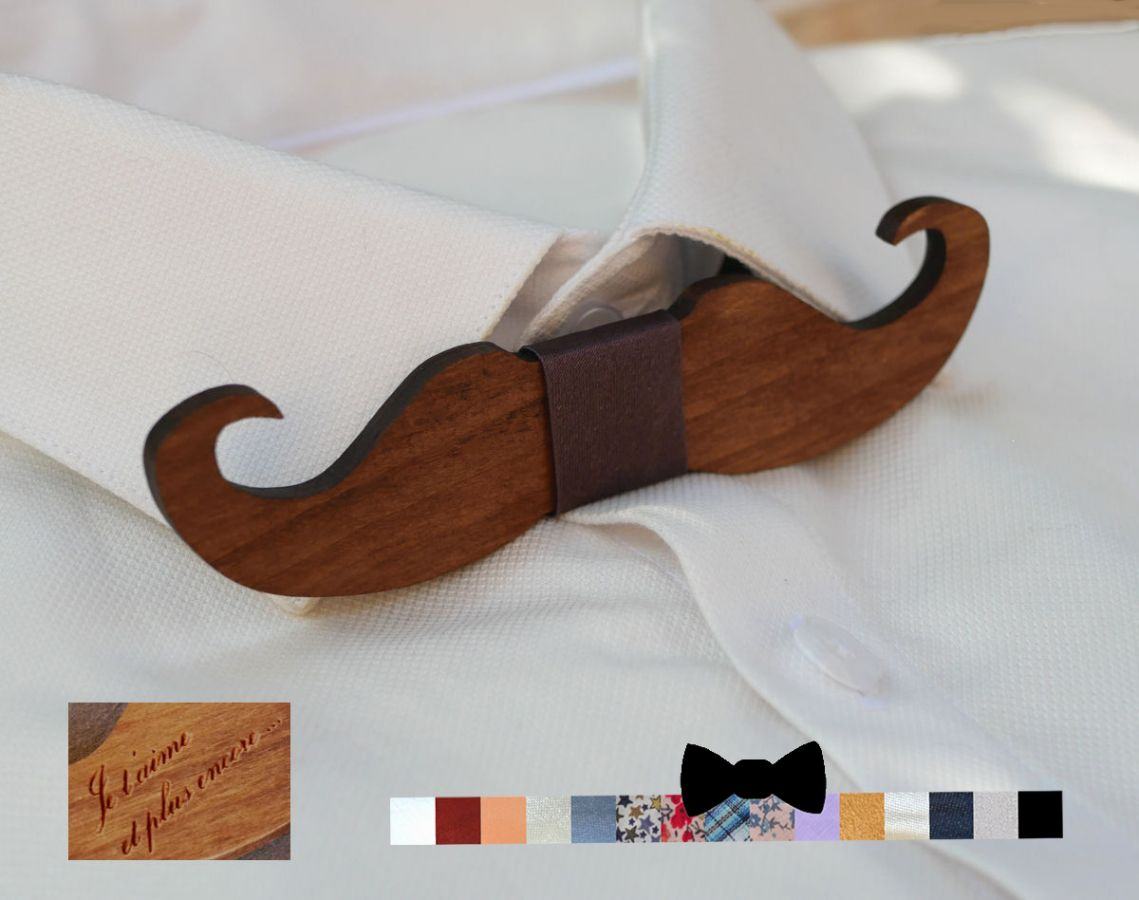 Schmetterlingsknoten Moustache aus gefärbtem Holz zu personalisieren Made in France