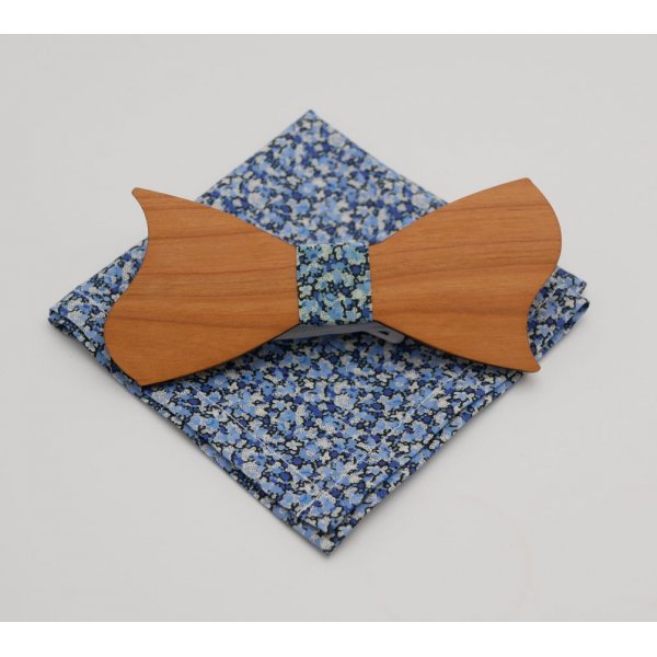 Clutch Liberty Pepper Blau + Scrunchie + Fliege aus Holz anpassbar